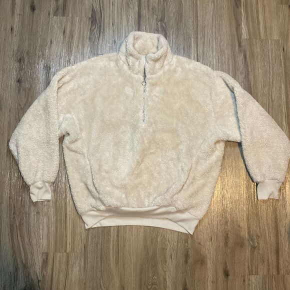 Express One Eleven Womens Beige 1/4 Zip Sherpa Fleece Pullover Size Small - Picture 1 of 7